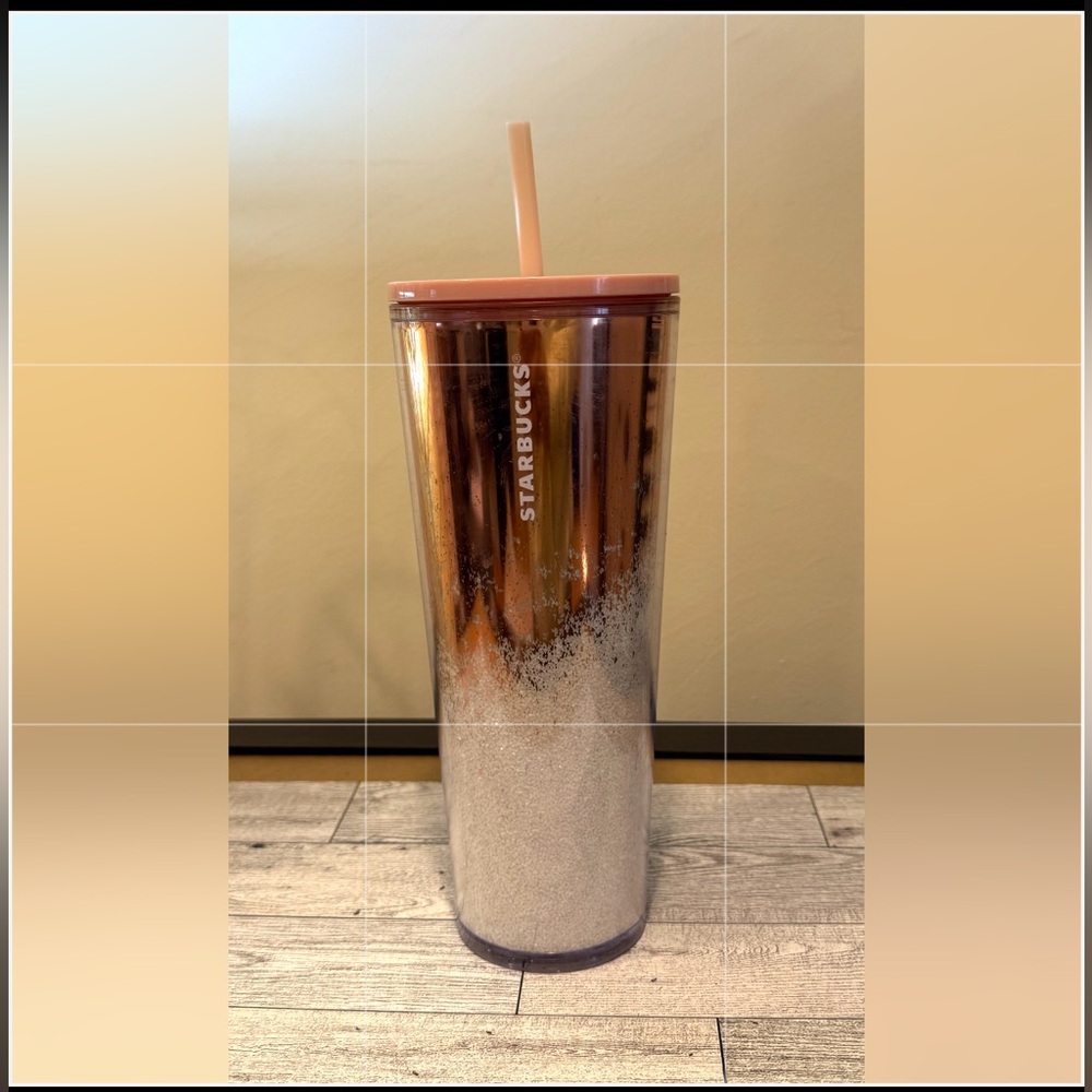 Starbucks Rose Gold Ombre Glitter Tumbler with Pink Lid and Straw- mug
